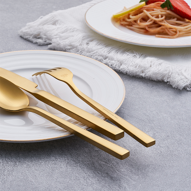 Heavy Thick Handle Flatware Stainless Steel 18 10 Matte Gold Cutlery Set for Wedding