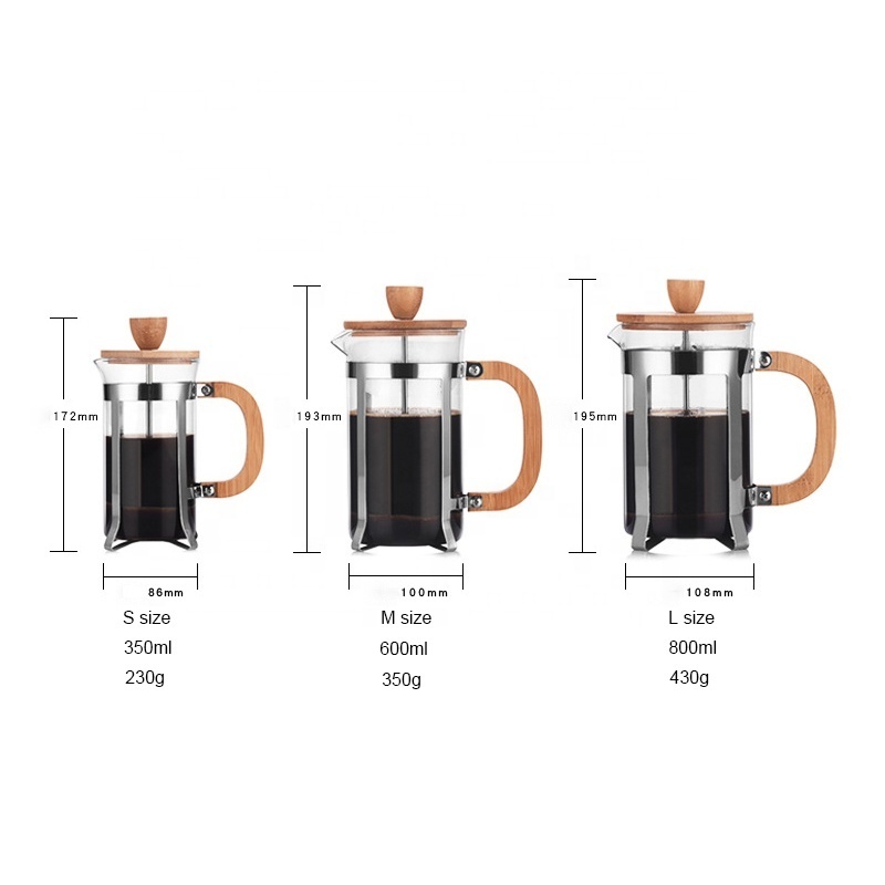 2023 Hot Sales Portable Coffee Press with Bamboo Handle Coffee Grinder French Press Coffee Maker