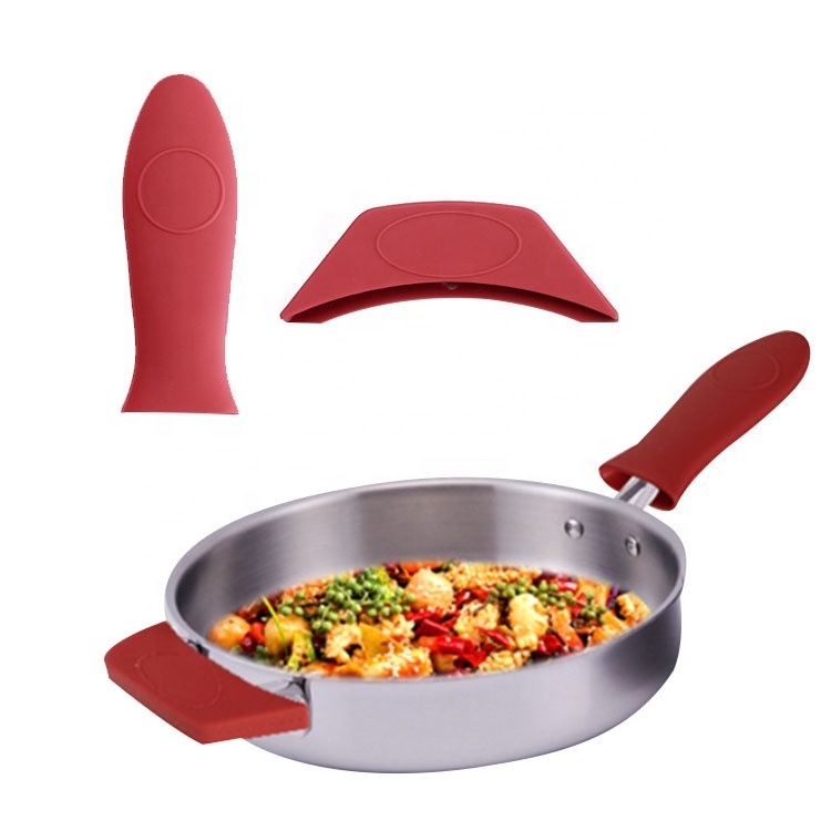 2Pack Black Red Hot Resistant Frying Pans Hot Handle Cover Removable Rubber Sleeves Lid Covers Silicone Hot Pot Holders