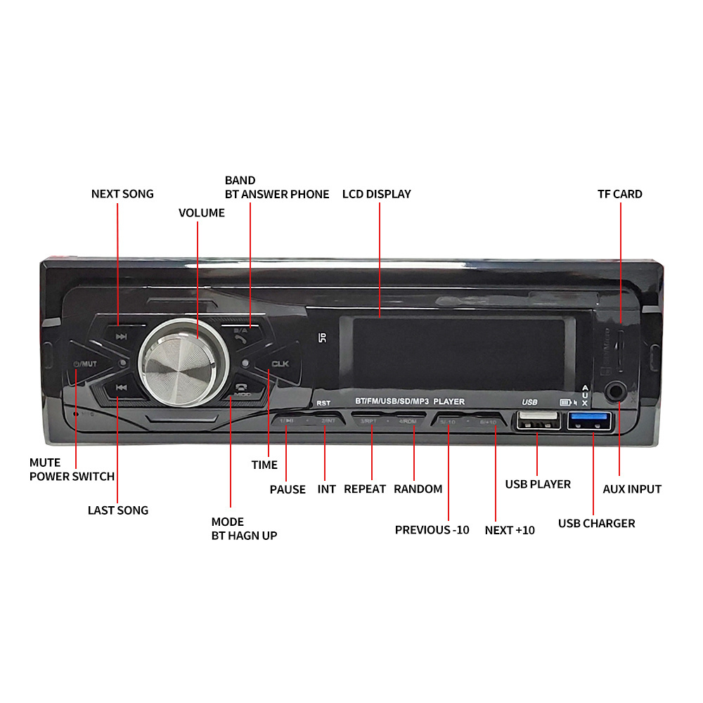 Wholesale 12V Car radio MP3 with blue tooth BT car stereo RGB Seven Color 1 Din FM Aux In Receiver TF 2USB Car MP3 Player