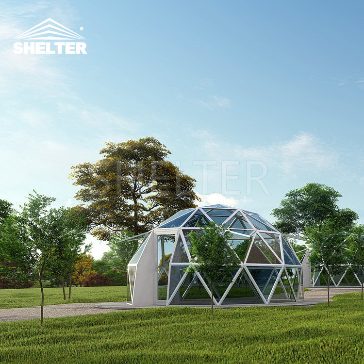 5m 20m Prefab Free Standing Aluminum Frame Curved Glass Sunrooms Houses 4 Season Dome Sunroom For Sale