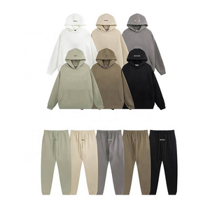 Custom Logo Cotton French Terry Fleece 400Gsm Hoodie Sweatpants Sets 2 Pieces Tracksuit For Men