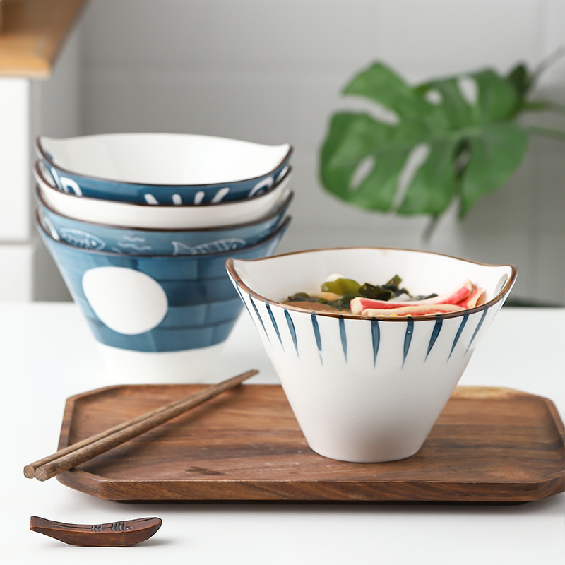 Factory direct sell hand painted ceramic noodle bowl with chopsticks / japanese ramen bowl set