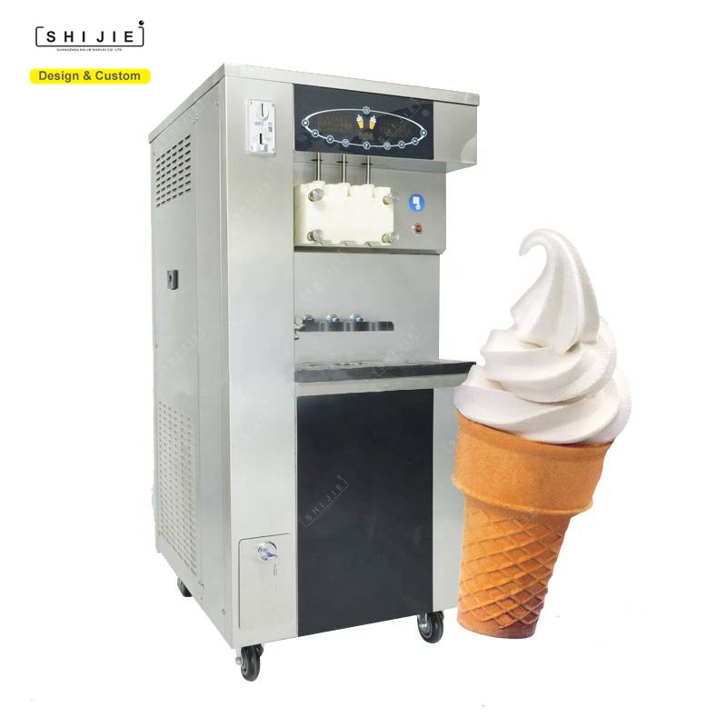 stainless steel waffle cone soft ice cream vending machine 3 flavor coin operated small tabletop enjoy soft ice cream machine