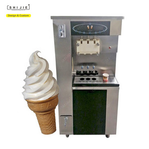 stainless steel waffle cone soft ice cream vending machine 3 flavor coin operated small tabletop enjoy soft ice cream machine