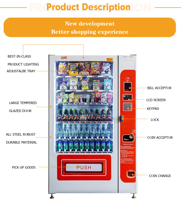 24-hours business self-service slim vender pepsi machine snacks and drinks combo LED pepsi spire drink vending machine for sale