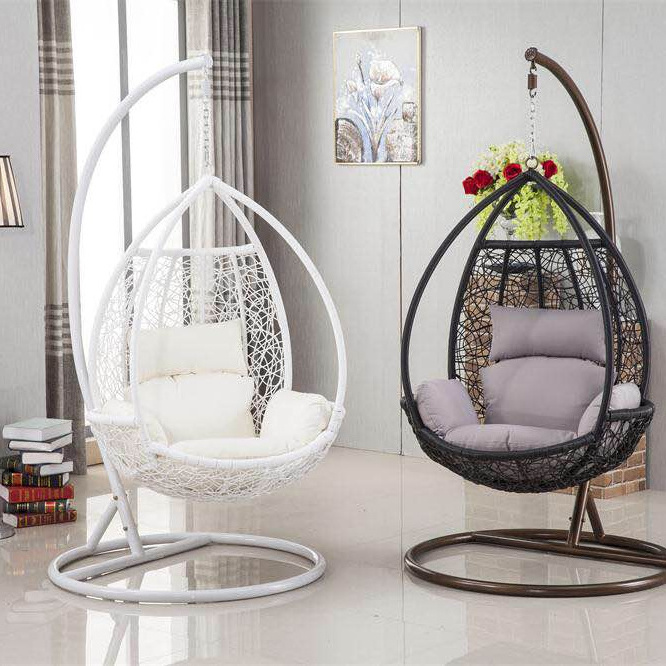 High quality and durable indoor and outdoor rattan swing chair with brackets black hanging wicker egg chair