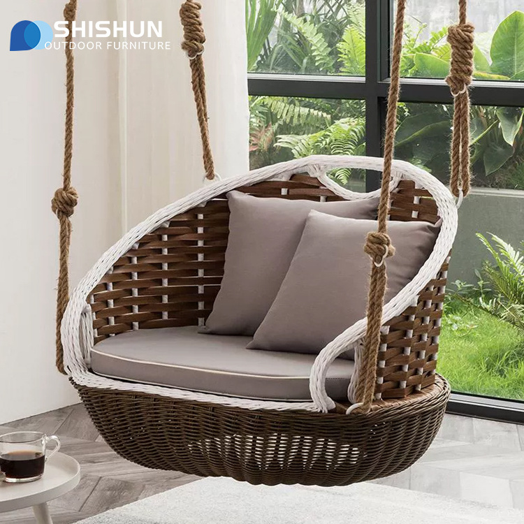 Modern Leisure Outdoor Indoor PE rattan Swing  Patio Balcony Deck Swing Chair Garden Villa Park Single seater two seater Hanging