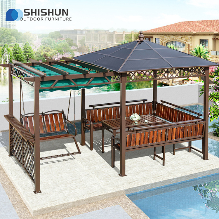 Outdoor gazebo awning villa courtyard garden gazebo tent solar panel gazebo furniture