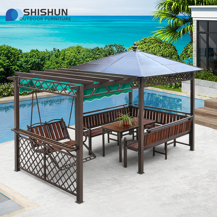 Outdoor gazebo awning villa courtyard garden gazebo tent solar panel gazebo furniture