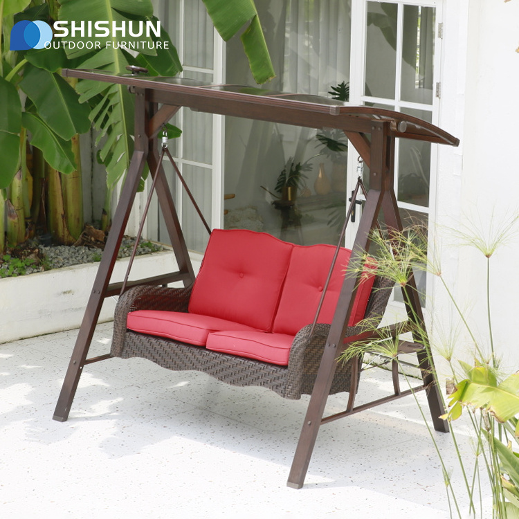 Modern Outdoor Metal Light Rocking Chair Rattan Hanging Swing 2 Patio Shade Chair