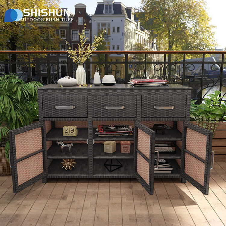 Outdoor Rattan storage lockers shoe cabinets balconies patio furniture cabinets hotel and restaurant storage cabinets