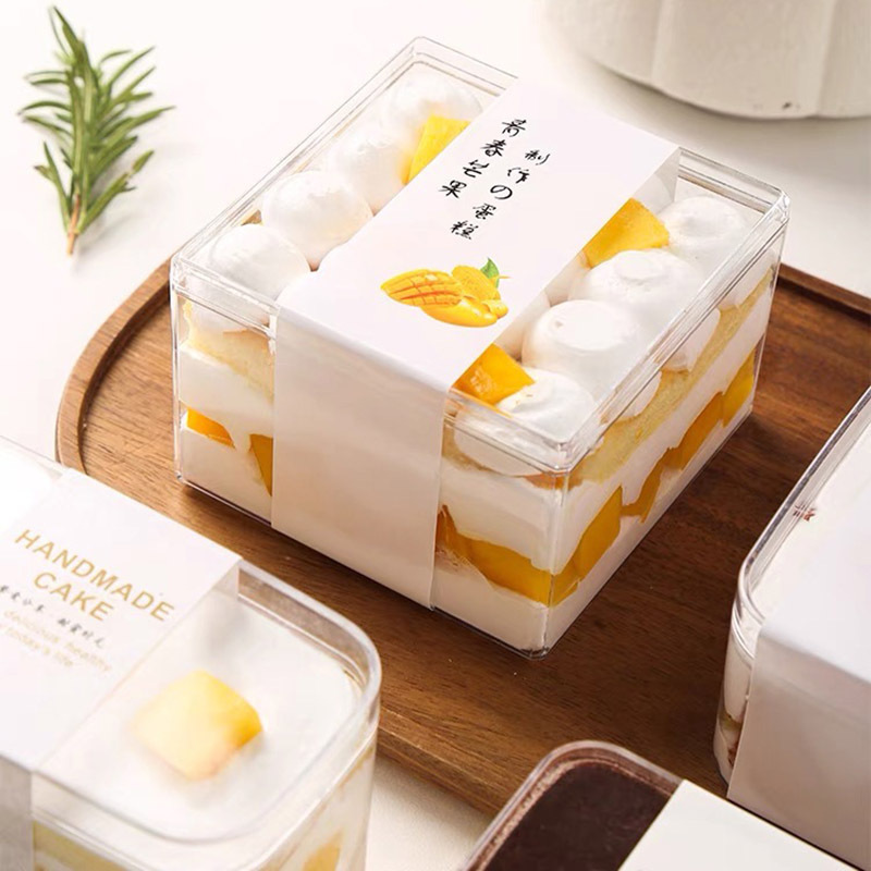 wholesale customized Transparent oval PET plastic tiramisu dessert container pastry cake packaging box 8oz plastic jar with lid