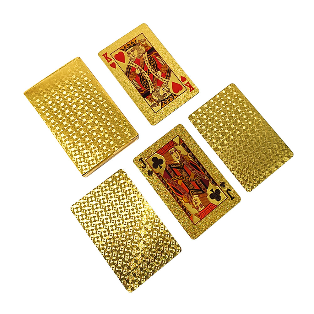 PVC Poker Playing Card Printing Services Waterproof Entertainment Board Game Gold Playing Cards With Box