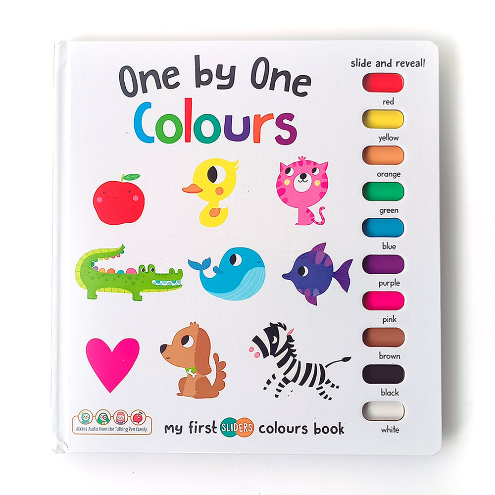 Factory outlet board book printing services one by one colors baby touch and feel push-pull book kids book