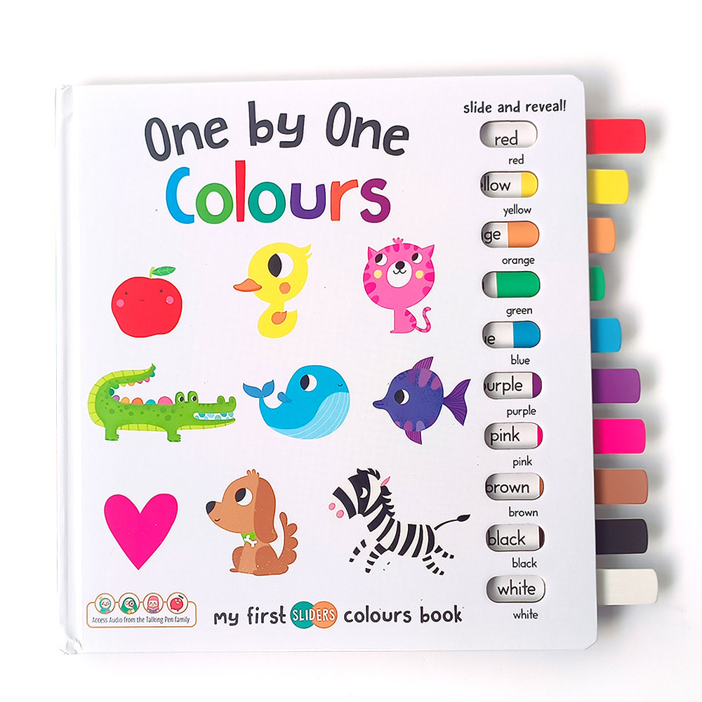 Factory outlet board book printing services one by one colors baby touch and feel push-pull book kids book