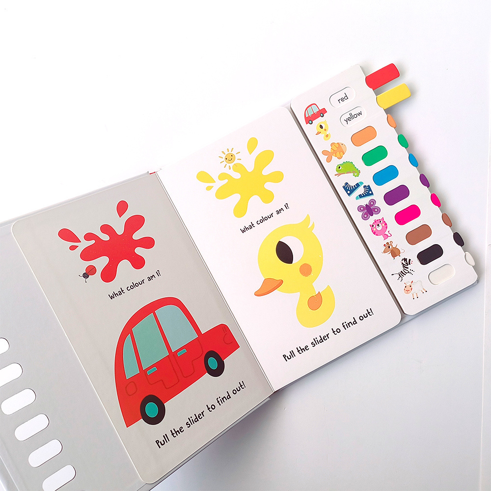 Factory outlet board book printing services one by one colors baby touch and feel push-pull book kids book