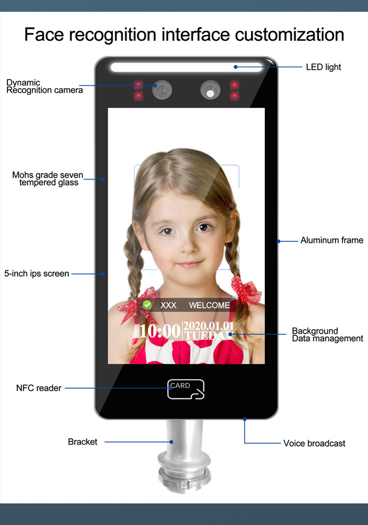 Sinmar 5 Inch Face Recognition Biometric Employee Student Attendance Terminal Device Rfid Nfc Time Attendance System Machine