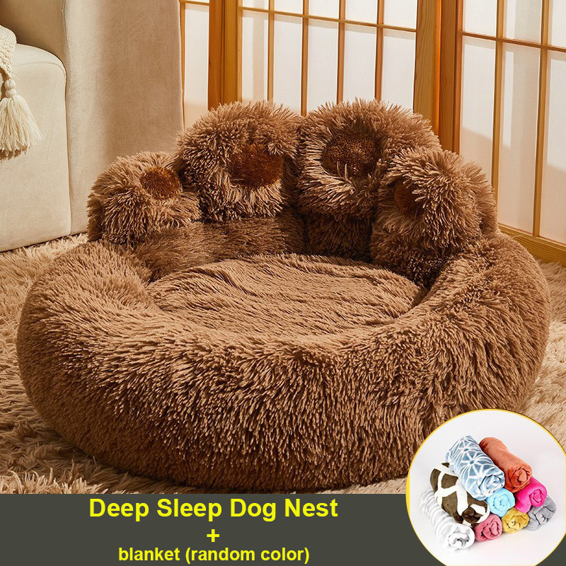 Furry Sleeping Mat Handmade Pet Winter Thickened Warm Nest Cat Dog Cat Dog Pet House Dog Bed Cut bear paw Shape foldable Pet Bed