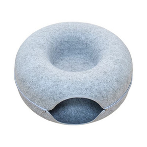 Wholesale Custom Large Donut Design Tunnel Pet Cat House Play Zipper Design Felt Cat Bed