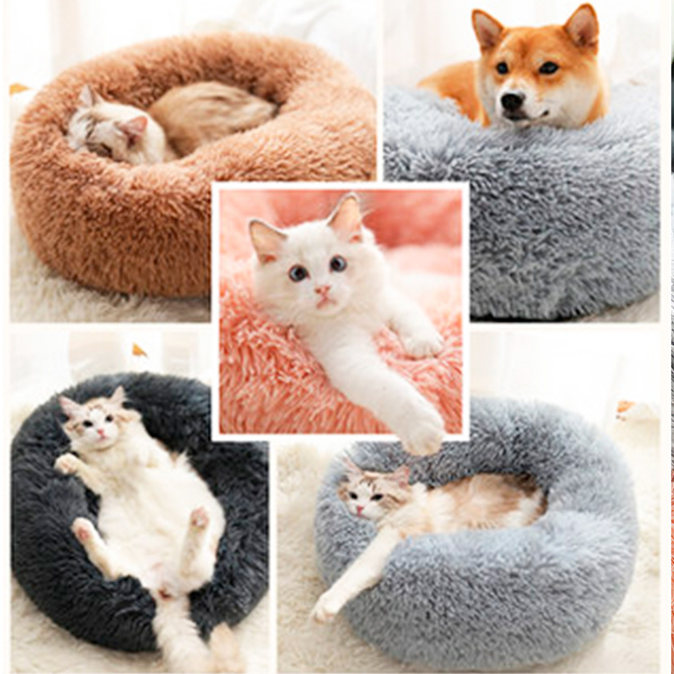 Washable Extra Large Dog Sofa Cat Round Pet Beds Dropshipping Luxury Plush Soft Calming Donut Dog Bed