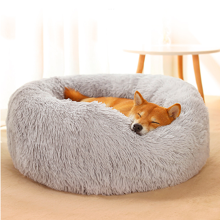 Washable Extra Large Dog Sofa Cat Round Pet Beds Dropshipping Luxury Plush Soft Calming Donut Dog Bed