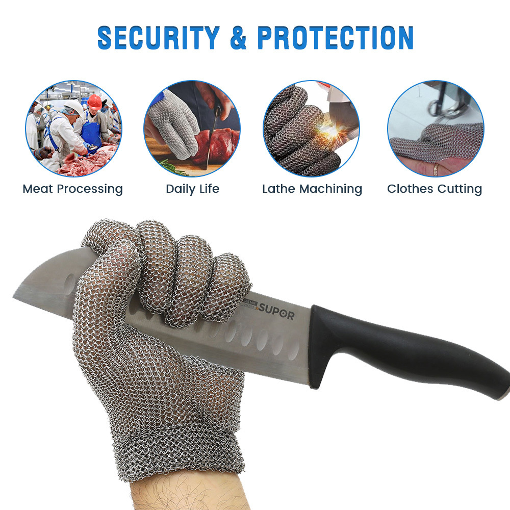 Cut Resistant Steel Gloves A9 Food Grade Meat Cutting Stainless Metal Mesh Ring Chainmail Butcher Glove