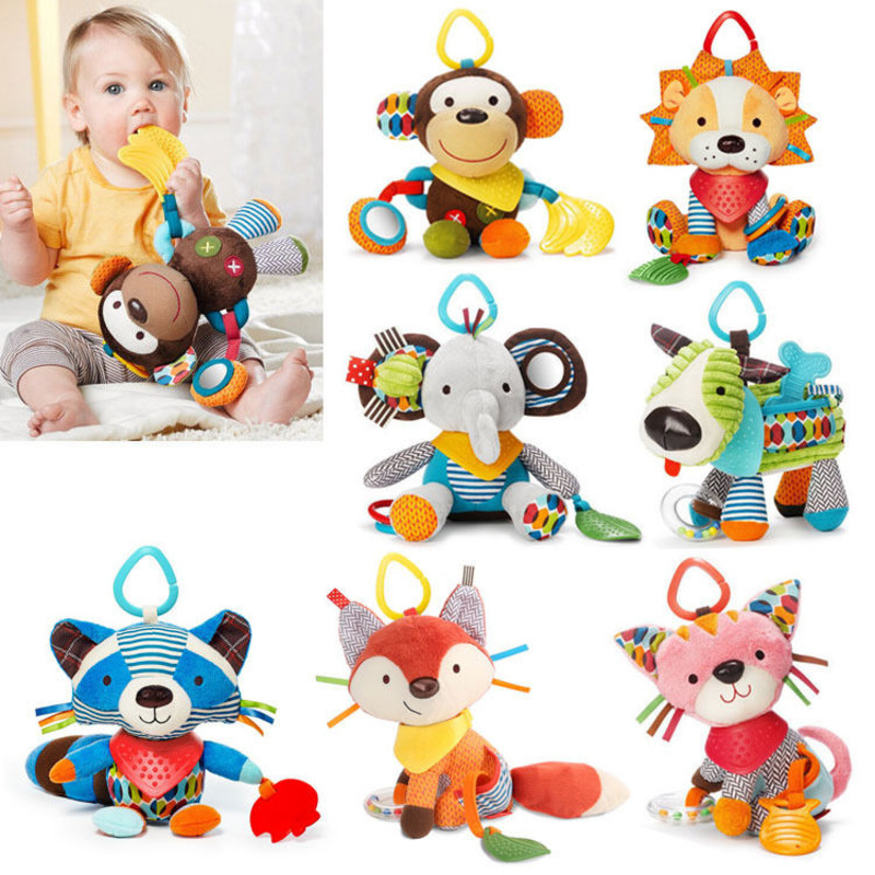 Elephant Lion Fox Dog Owl Monkey Newborn Baby Soft Plush Animal Doll Hanging Toys for Car Seat Stroller