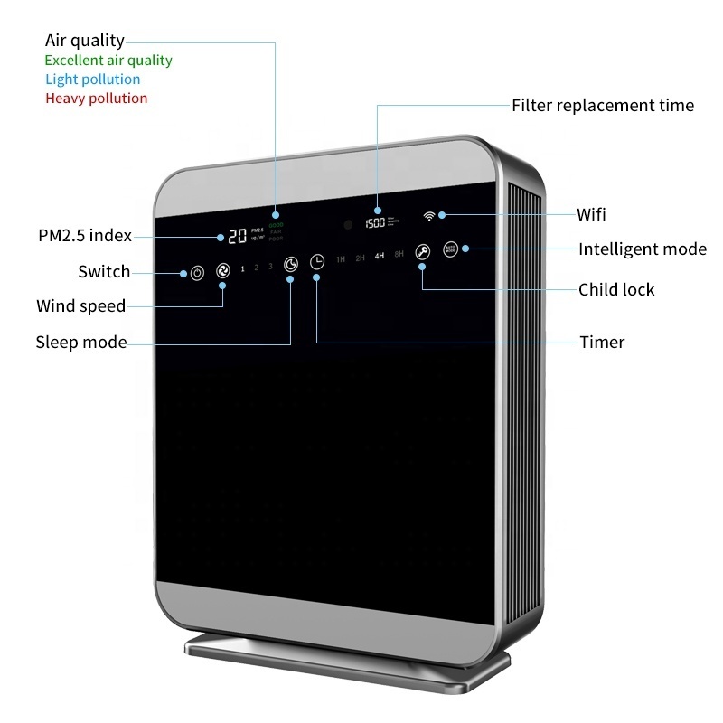 home air purifiers with monitoring pm2.5 OEM ODM factory hepa air purifier commercial air purifier for home large room