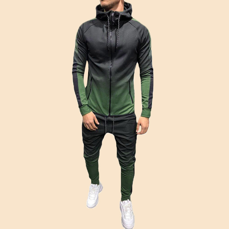 Custom Logo Solid Gradient Color Quick Dry Polyester Sport Tracksuit Two Piece Jogging Men Tracksuit