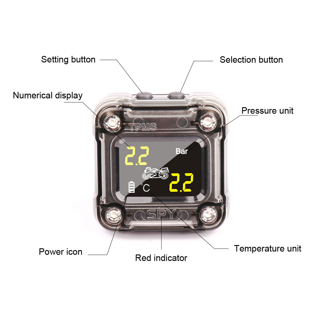 SPY LCD External Sensor Motorcycle Tpms Wireless Tire Pressure Monitoring System for Motorcycle