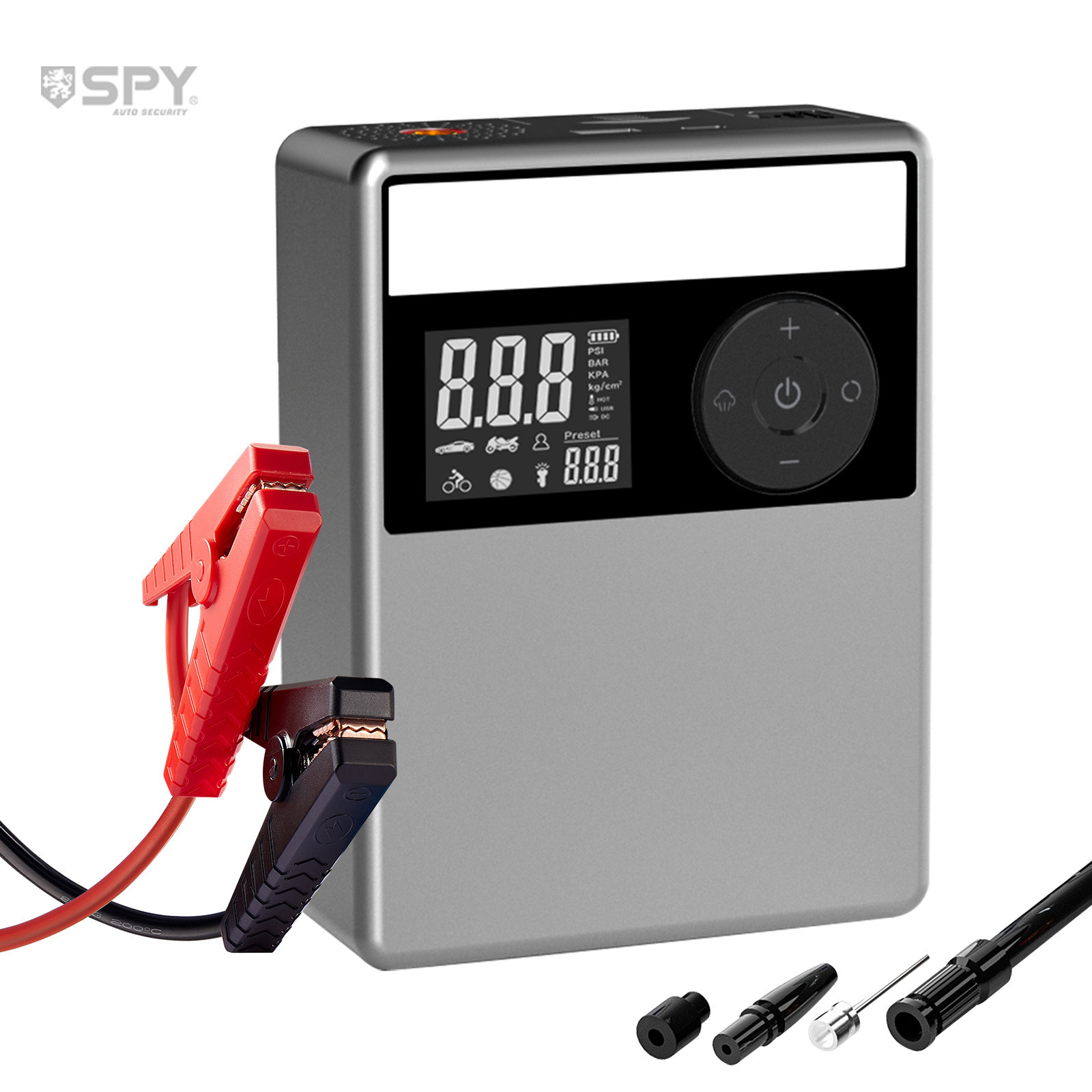 SPY portable 12000mAh ABS 4 in 1 car battery air compressor jump starter with air tire inflator