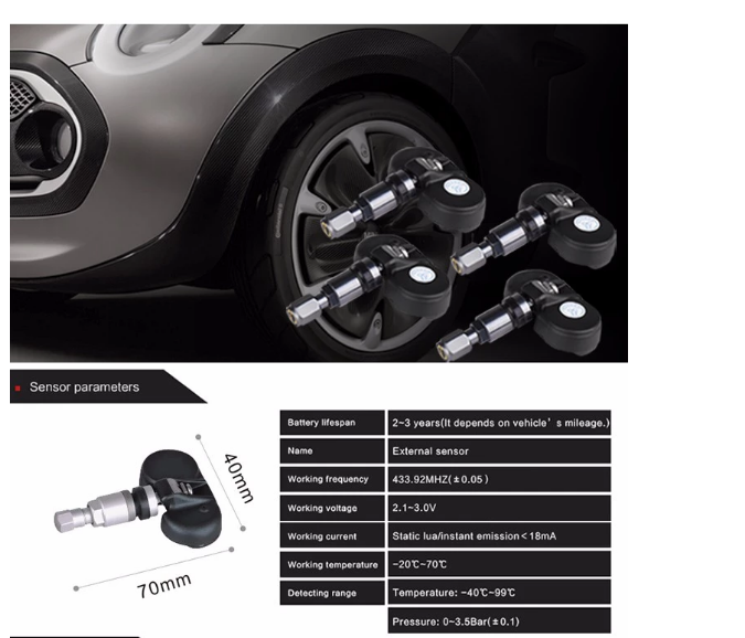 tire gauges SPY X3 solar power TMPS tire pressure monitoring system with internal sensor