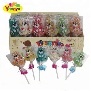 Halal fruit lollipop cute rabbit shape jelly pop gummy candy soft stick candy