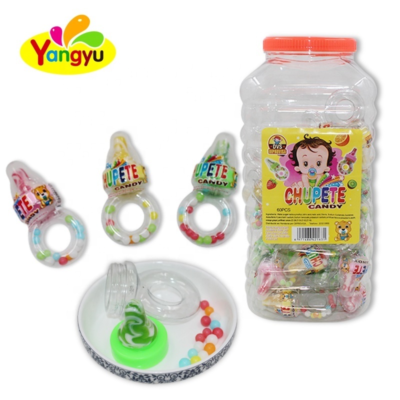 Halal  2 in 1 Nipple hard candy baby cartoon pacifier candy packing in bottle