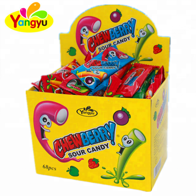 Rainbow Sour Powder Straw Center Filled Jelly Gummy Candy Sweet Starch Soft Drops Candy