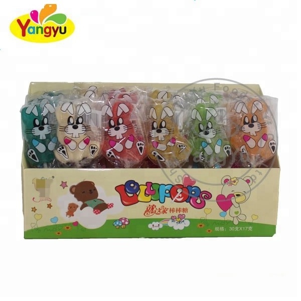 Halal fruit lollipop cute rabbit shape jelly pop gummy candy soft stick candy