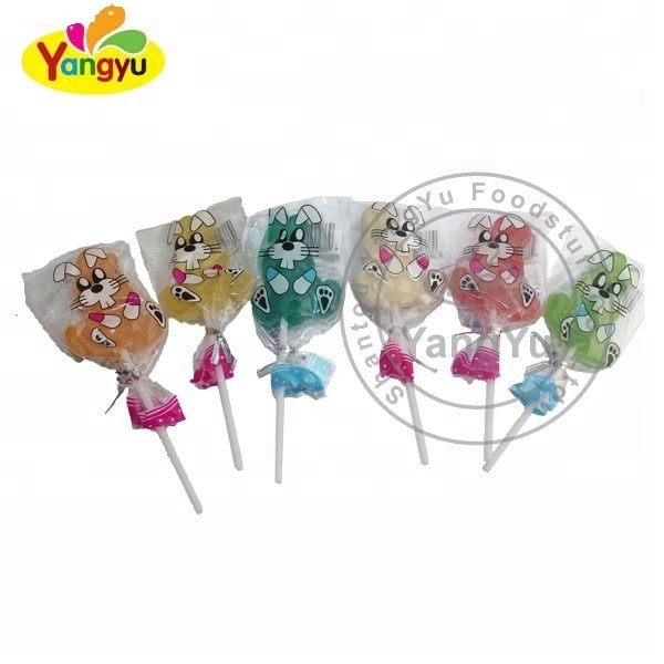 Halal fruit lollipop cute rabbit shape jelly pop gummy candy soft stick candy