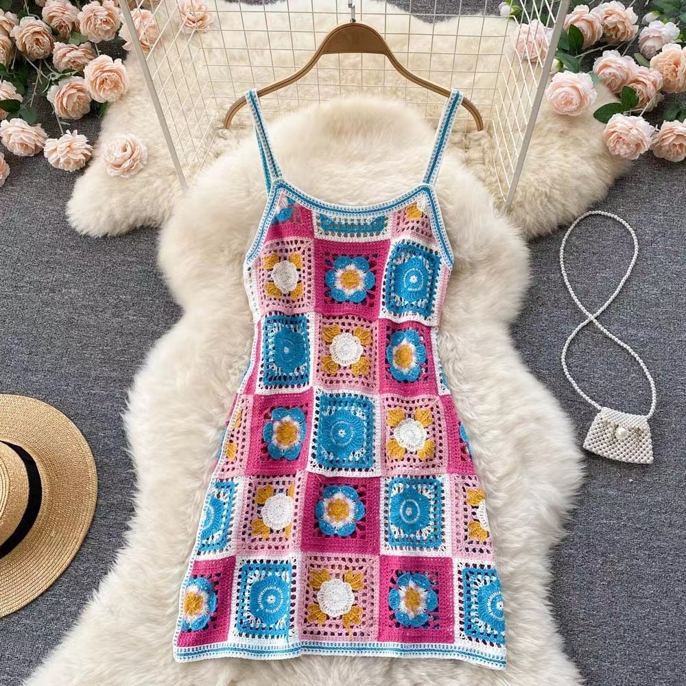 Wholesale Women's sweater dress crochet dress beach hand knit crochet short dress