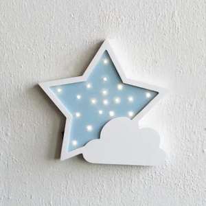 For Baby Kid Room Decoration Moon And Star Led Lights Hanging Wall Lamp Star Or Moon Fairy Lights Christmas Wood Base