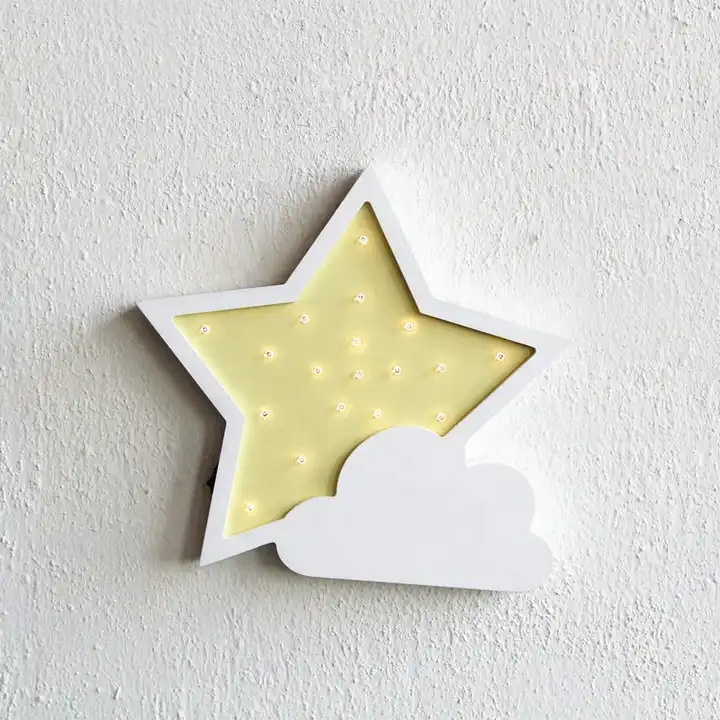 For Baby Kid Room Decoration Moon And Star Led Lights Hanging Wall Lamp Star Or Moon Fairy Lights Christmas Wood Base