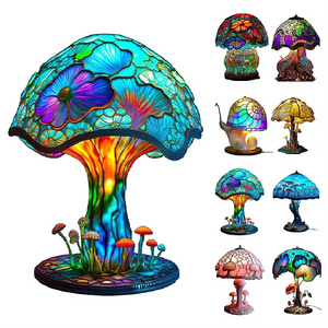 Painting Resin Mushroom Table Lamp Stained Resin Plant Series Night Light Bohemian Resin Mushroom Decorative Lighting Indoor