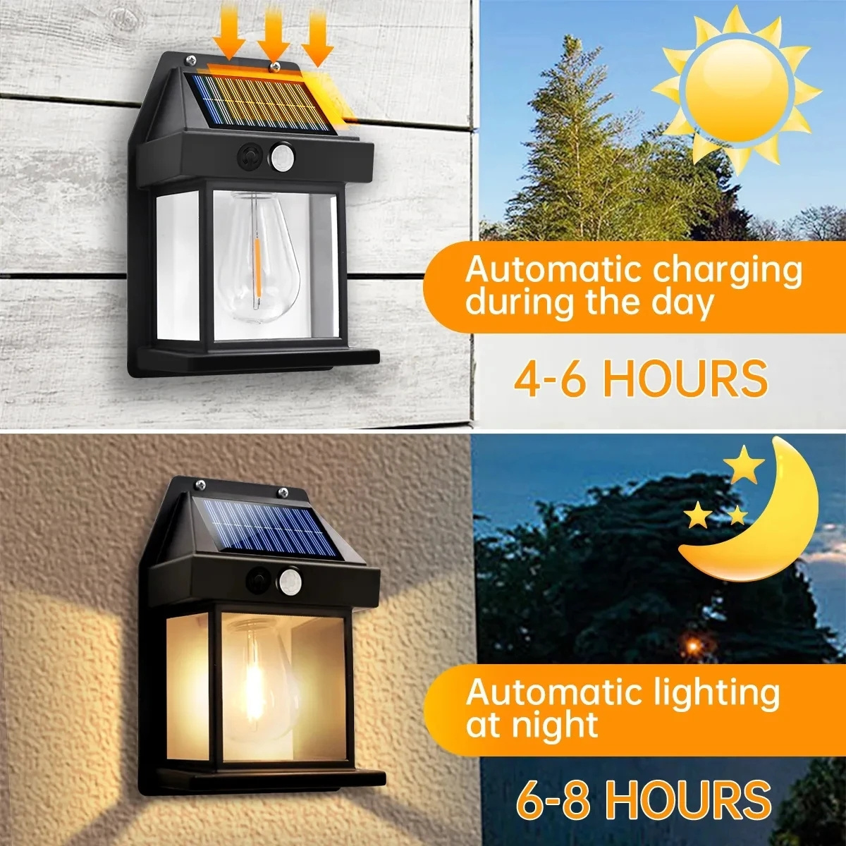 Solar Wall Lamp Motion Sensor Tungsten Light Bulb Suitable For Outdoor Garden Landscape Decoration