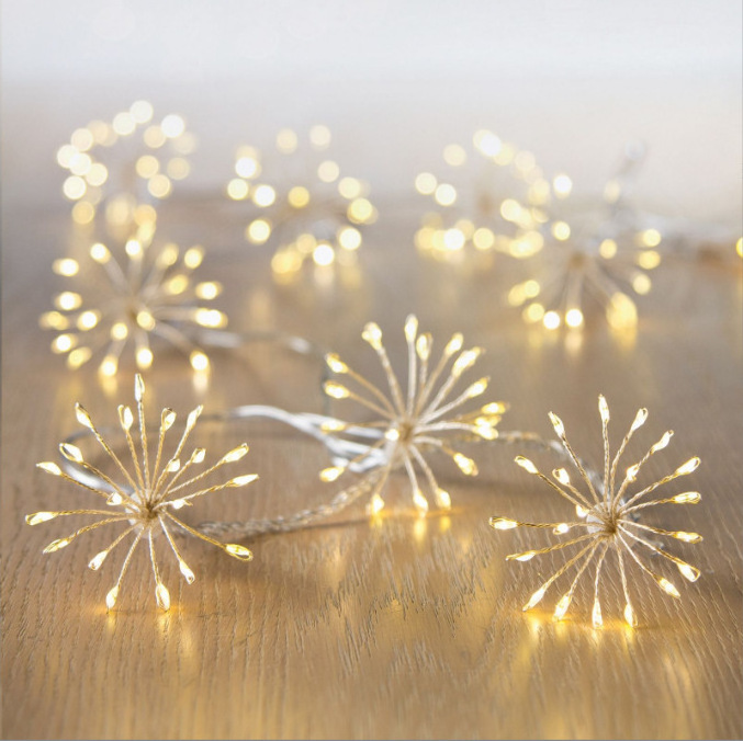 Decorative Fireworks Light Solar Powered Star Christmas Copper Wire Light String For Window Curtain Garden Tree Outdoor