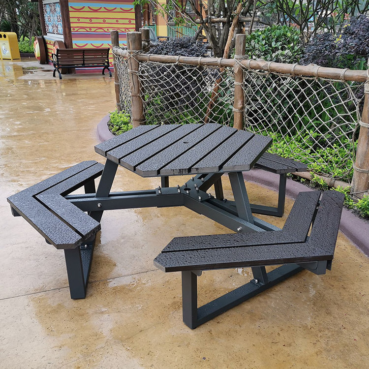 Metal Garden wooden tables and benches wood dining Picnic Table Outdoor and Chairs Set with Umbrella