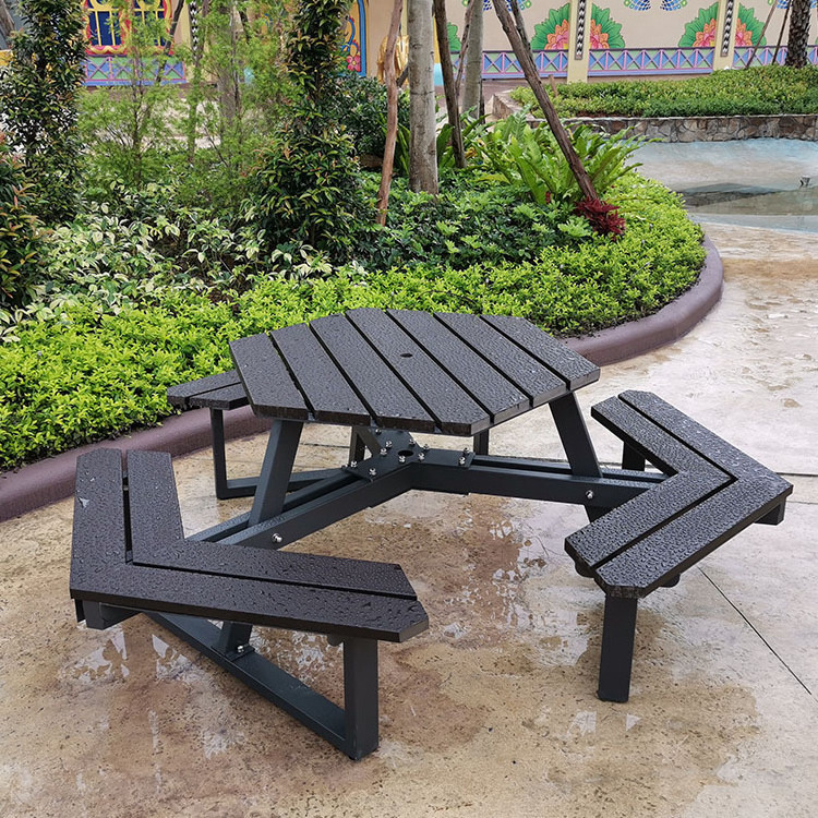 Metal Garden wooden tables and benches wood dining Picnic Table Outdoor and Chairs Set with Umbrella