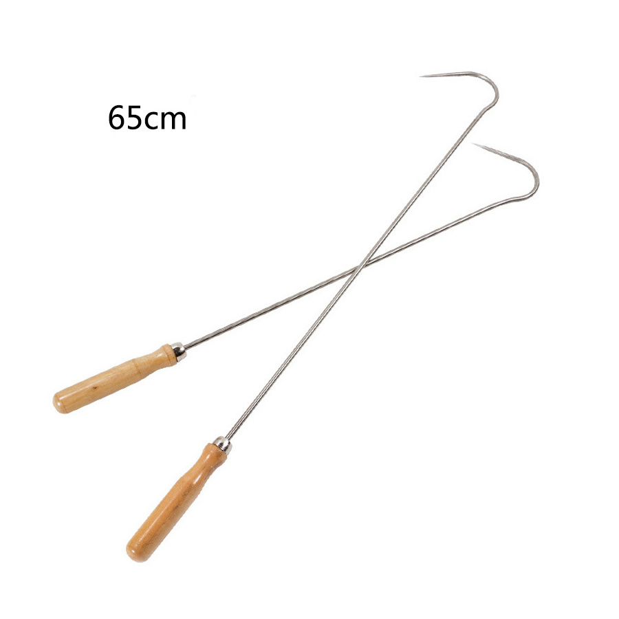 65CM Solid Wood handle Stainless Steel Ice Fishing Spear Hook Tackle Suitable For Light Heavyweight Fish Active Ice Fishing Gaff