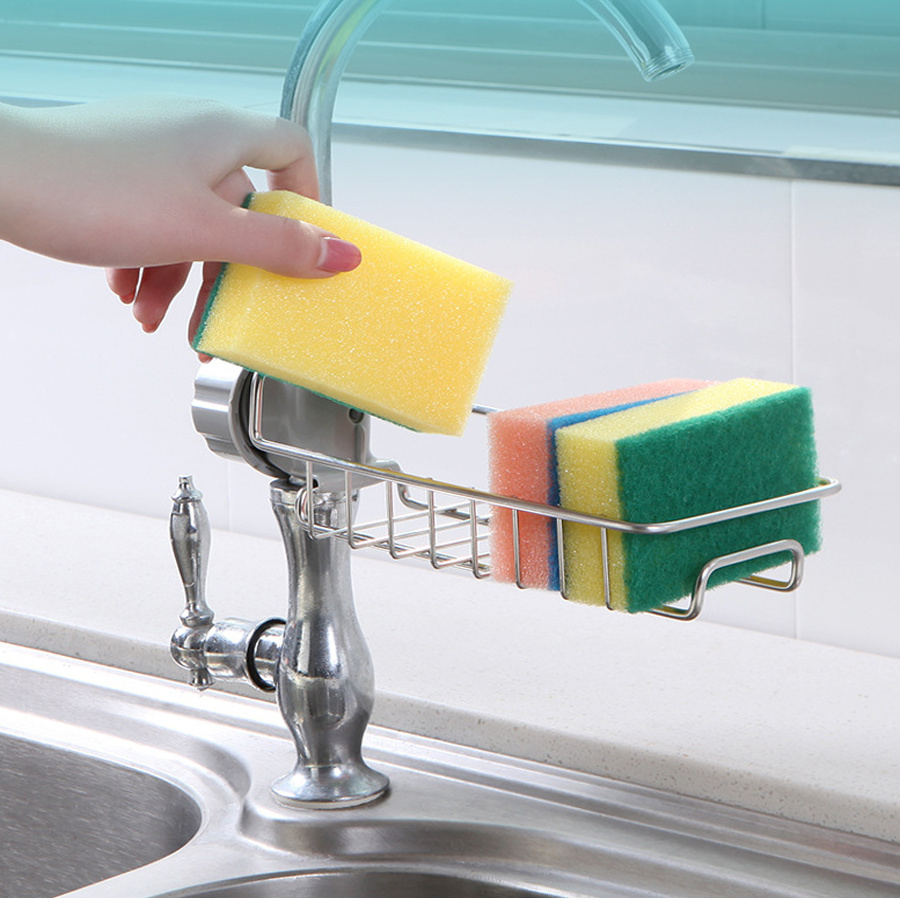 Wholesale Stainless Steel Towel Organizer Sink Caddy Soap Sponge Holder Rack Kitchen Faucet Sponge Rack