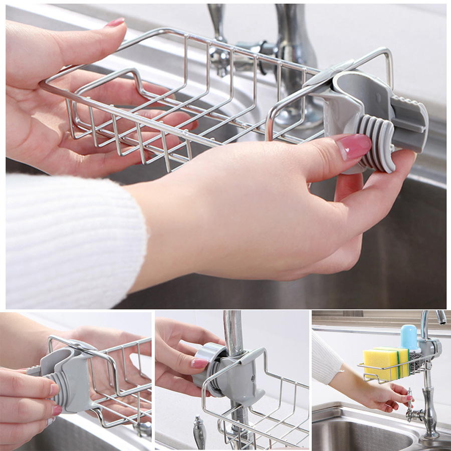 Wholesale Stainless Steel Towel Organizer Sink Caddy Soap Sponge Holder Rack Kitchen Faucet Sponge Rack