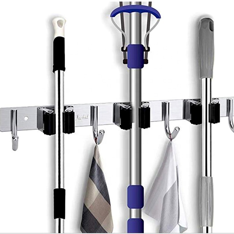 Wall Mount Stainless Steel Heavy Duty Mop and Broom Holder Rack Hook